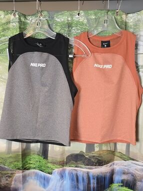 Nike Pro Crop Sleeveless Training Tanks - Black/Gray & Rust Orange